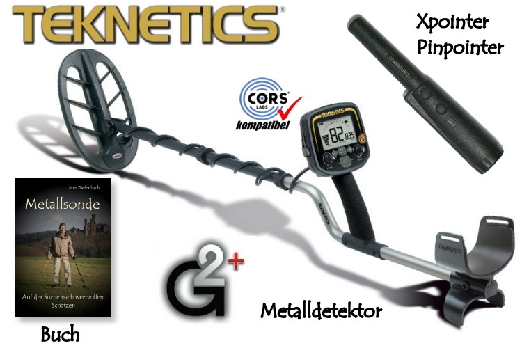 Metalldetektor Teknetics G2 plus Ausrüstungspaket I (Metalldetektor & Quest Xpointer & Schatzsucherhandbuch)